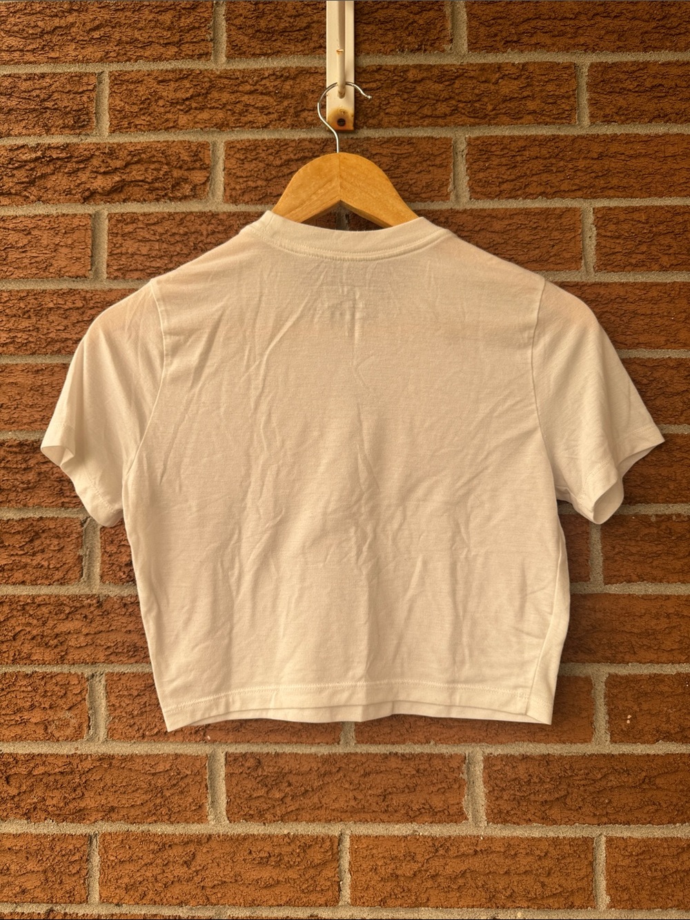 Nike White Cropped Crew Tee with Black Swoosh - Picture 3 of 4